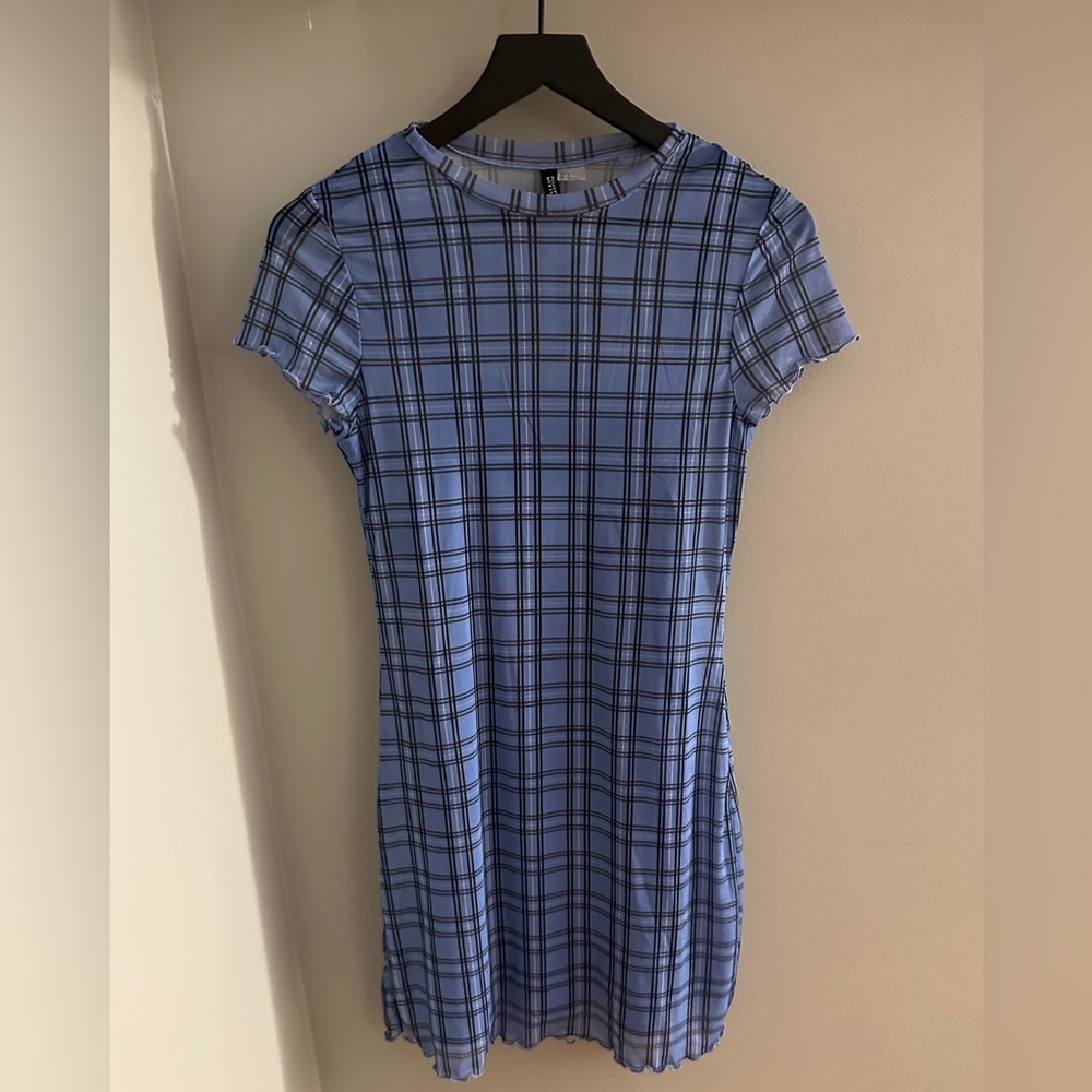 H&M Plaid Violet and Black Mesh Dress (S)